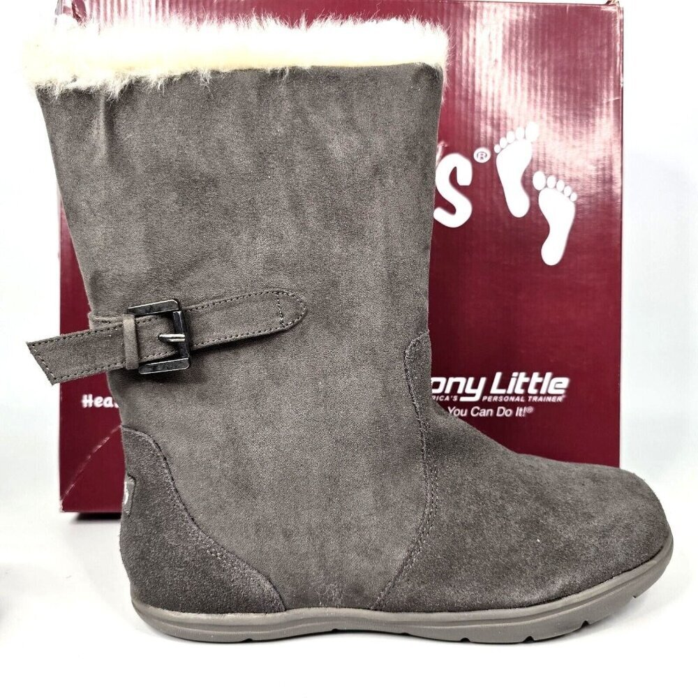 Cheeks Fit Body Boots By Tony Little Gray Leather Faux Fur Side Zip Size 8M